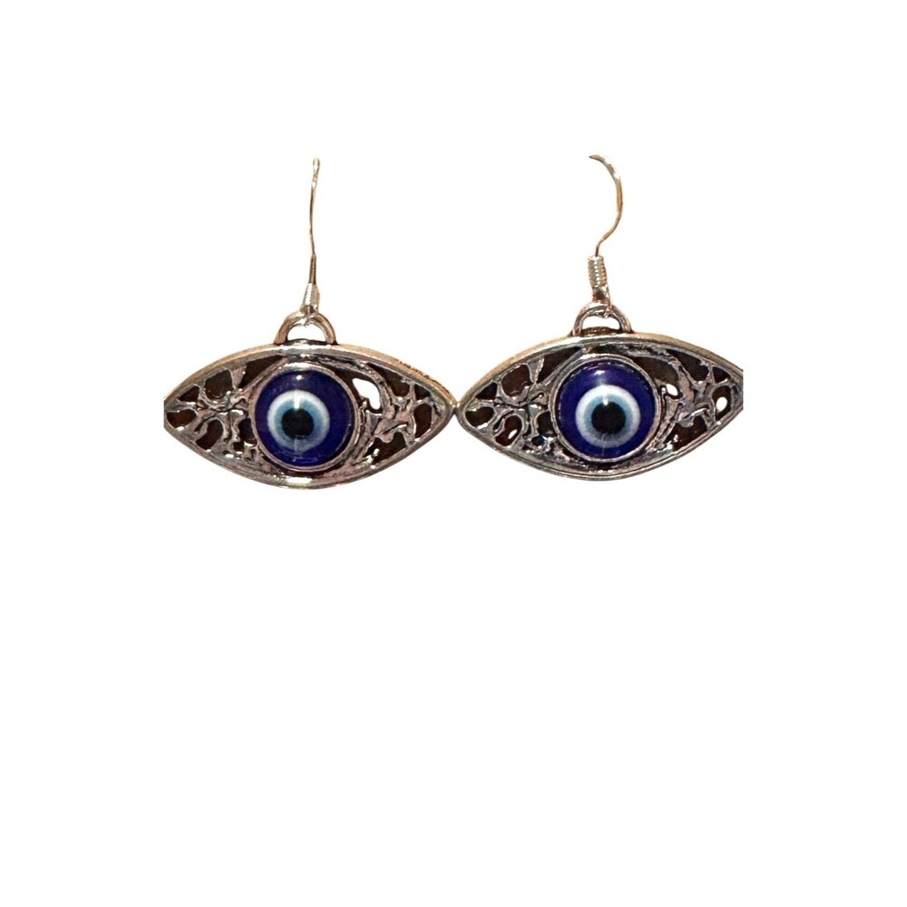 Silver Evil Eye Charm on Sterling Earrings #2215